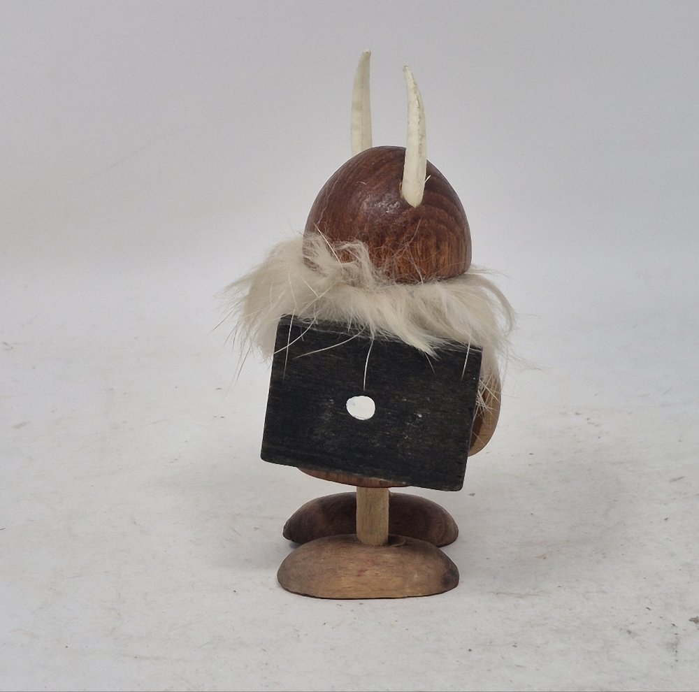Wooden Viking Figurine with Horns Vintage - Picture 2 of 4